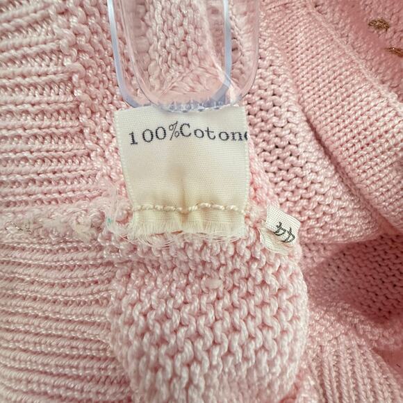 1980s Vintage Floral Hand Embroidered Granny Chunky Cardigan Sweater Pastel Pink - Picture 6 of 12